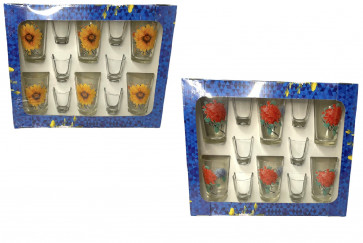 Набір "Едельвейс" 6 склянок + 6 стопок квіти Helios 8260 мікс
